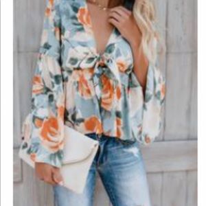 Vici Morisot Tie Peplum Blouse Floral - medium